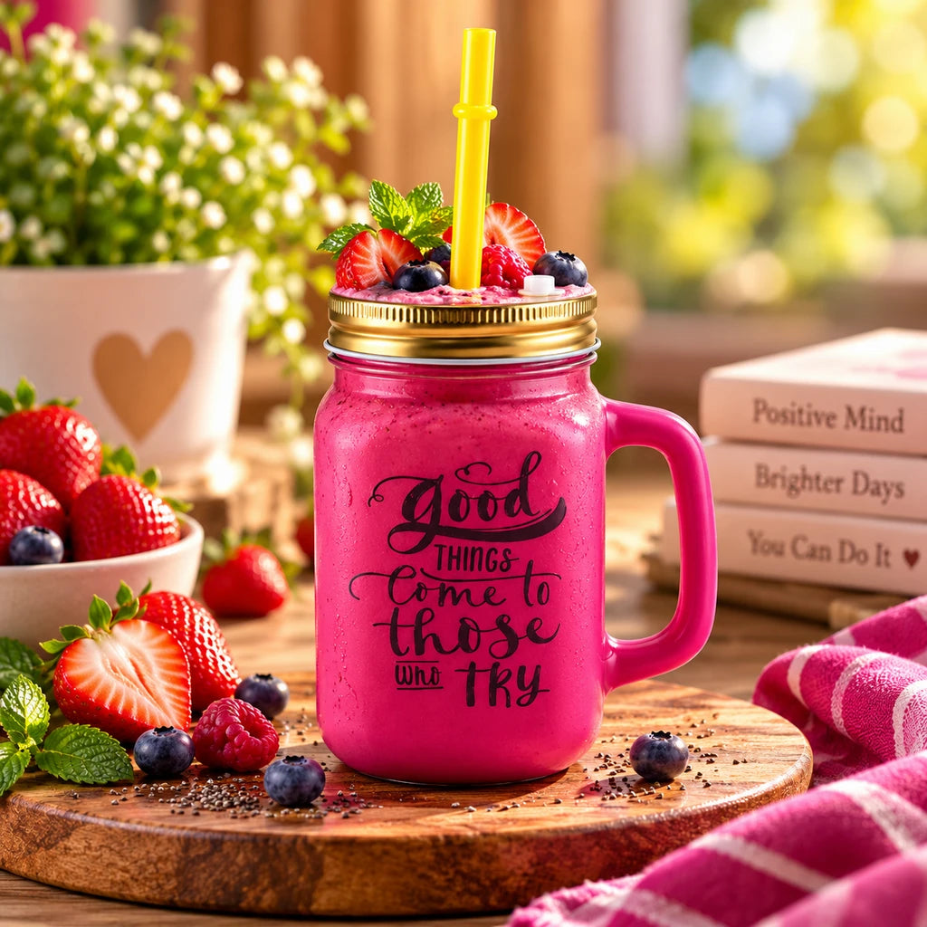 Kleeyo Pink Good Things 450 ml Glass Mason Jar