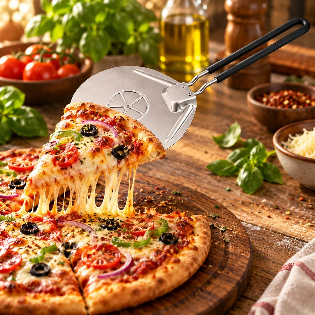 Shengya 18 × 45 cm Round Stainless Steel Pizza Lifter With Black Handle