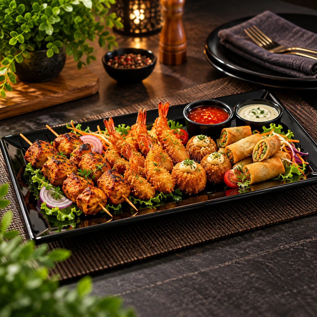Blaze Rio 12-Inch Melamine Rectangular Platter - Red, Yellow & Black