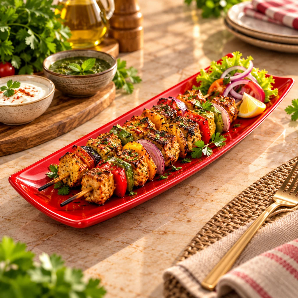Blaze 15-Inch Melamine Turkish Kabab Dish - Red, Black, Yellow & White