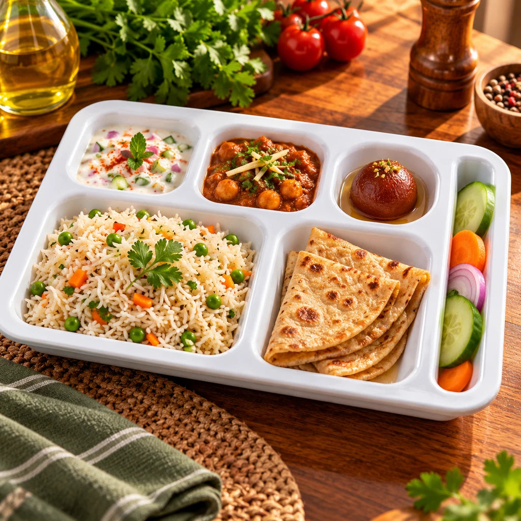 Blaze 6-Portion White Melamine Tray