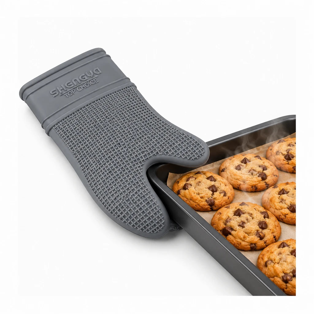 Shengya Silicone Baking Gloves With Textured Grip - Red, Grey & Black