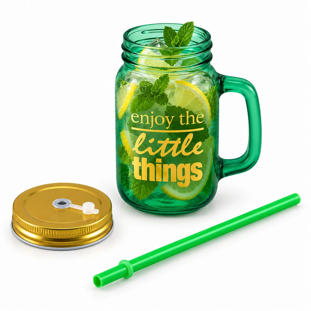 Kleeyo Green Little Things Glass Mason Jar, 450 ml
