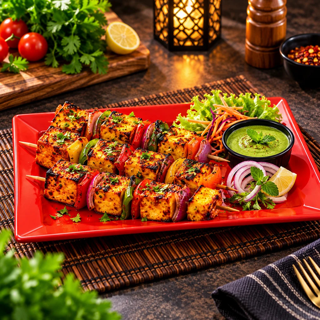 Blaze Mac 12-Inch Melamine Rectangular Platter - Red, Yellow & Black