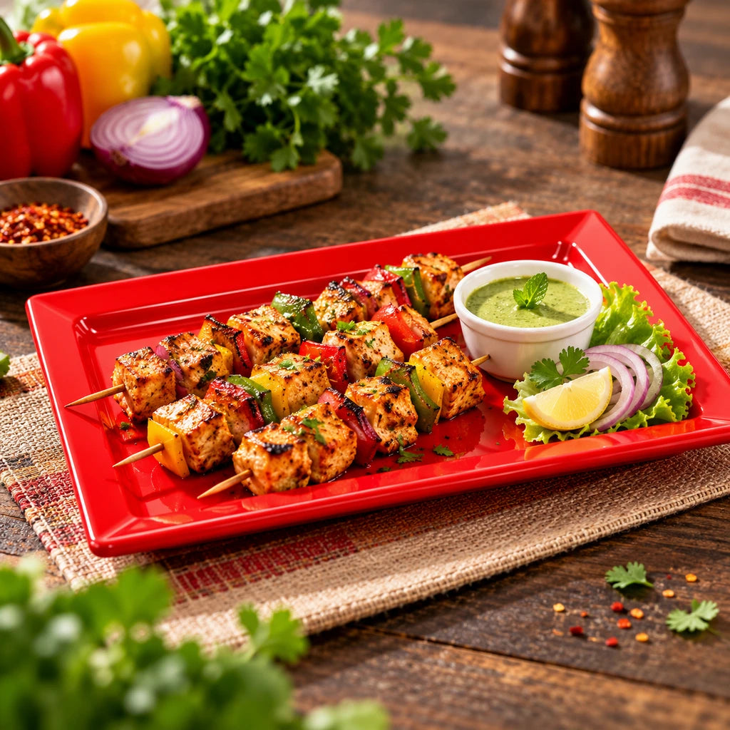 Blaze Rio 10-Inch Melamine Rectangular Platter - Red, Yellow & Black