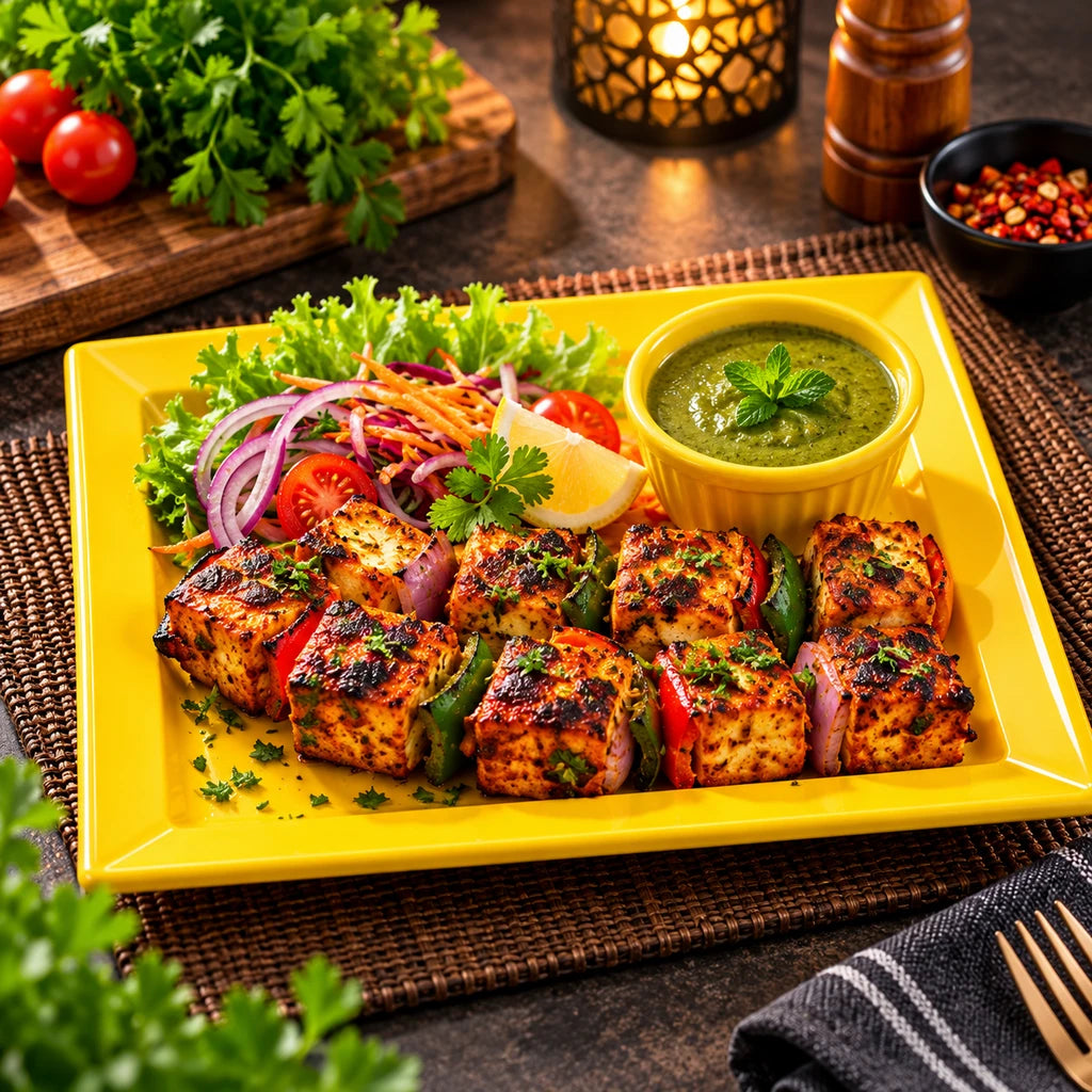 Blaze Rio 10-Inch Melamine Square Flat Plate - Red, Yellow & Black