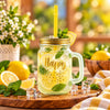 Kleeyo Golden Happy 450 ml Glass Mason Jar with Straw