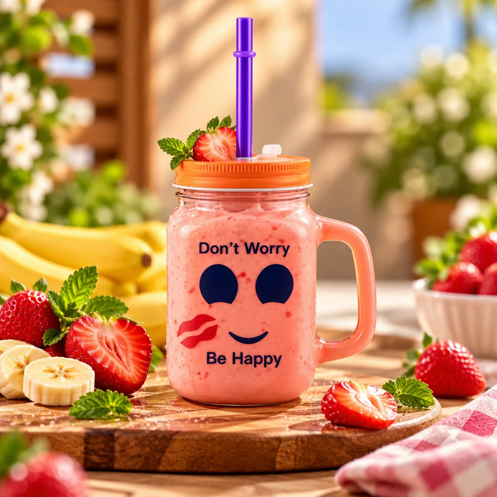 Kleeyo Coral Kiss 450 ml Glass Mason Jar with Straw