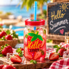 Kleeyo Pink Hello Summer Glass Drinking Mason Jar, 450 ml