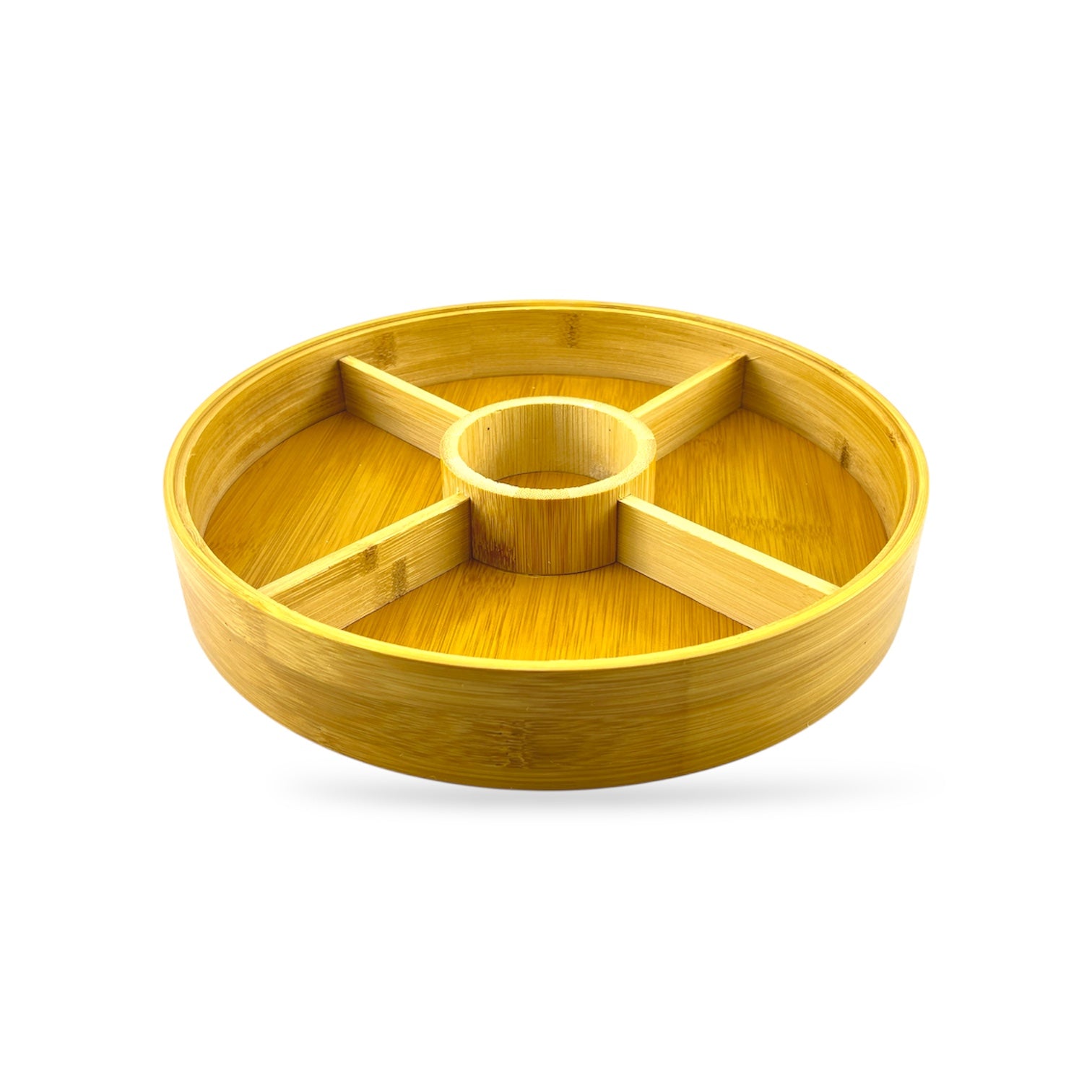 5-Portion Round Wooden Dry Fruit Dish With Acrylic Lid