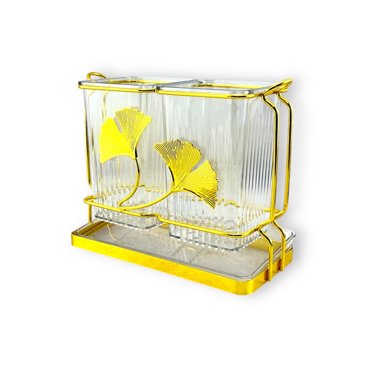 2-Portion Metal Spoons Holder Golden