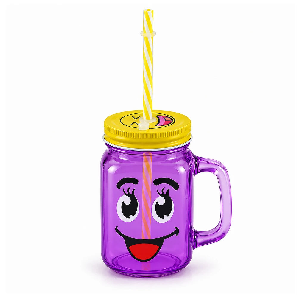 Kleeyo Purple Bright-Eyes Grin 450 ml Glass Mason Jar