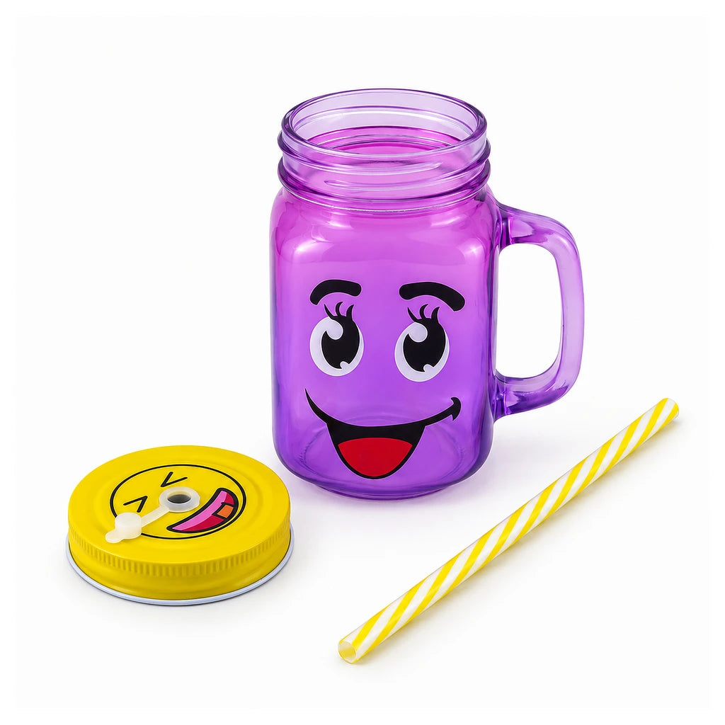 Kleeyo Purple Bright-Eyes Grin 450 ml Glass Mason Jar