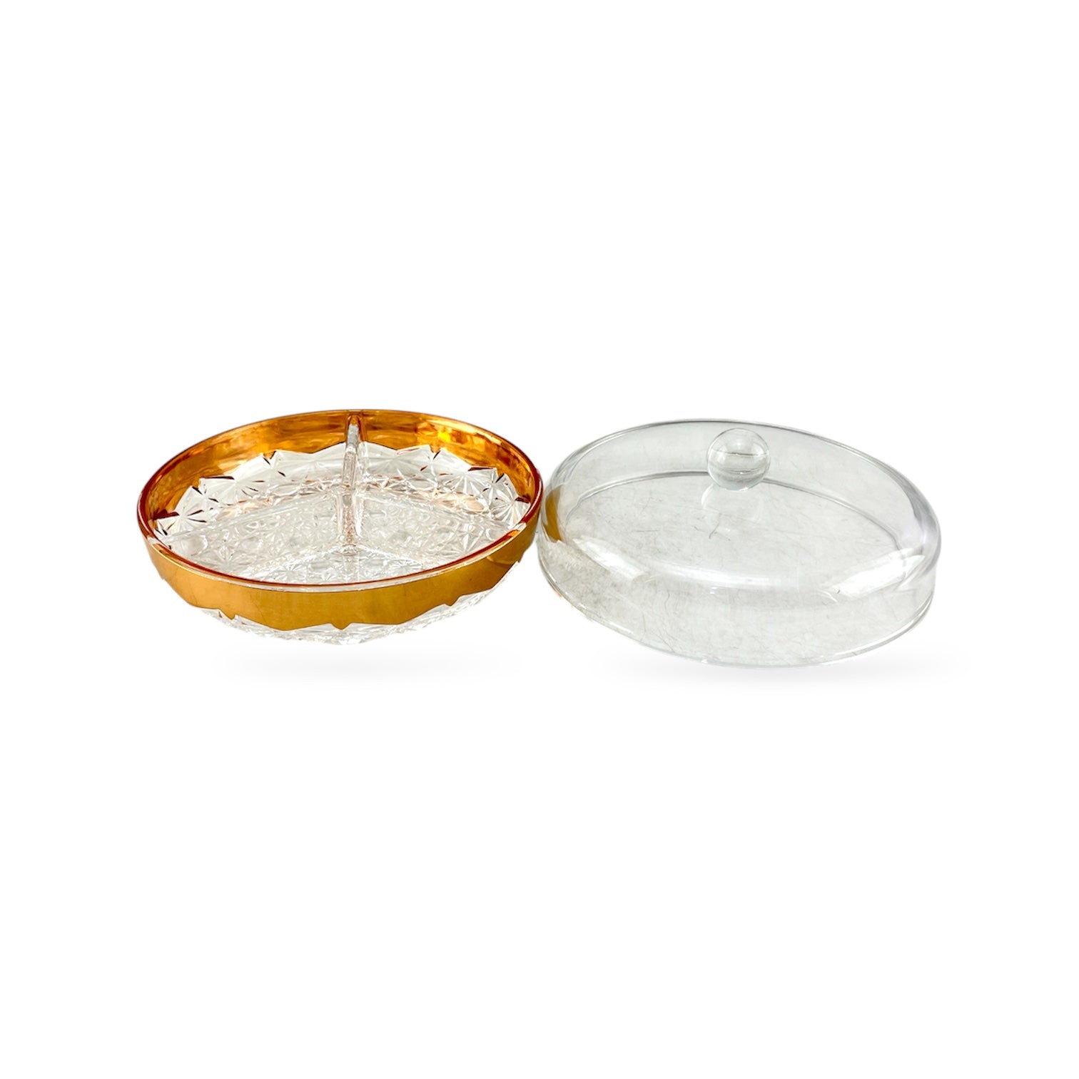 3-Portion Round Acrylic Dry Fruit Dish With Lid