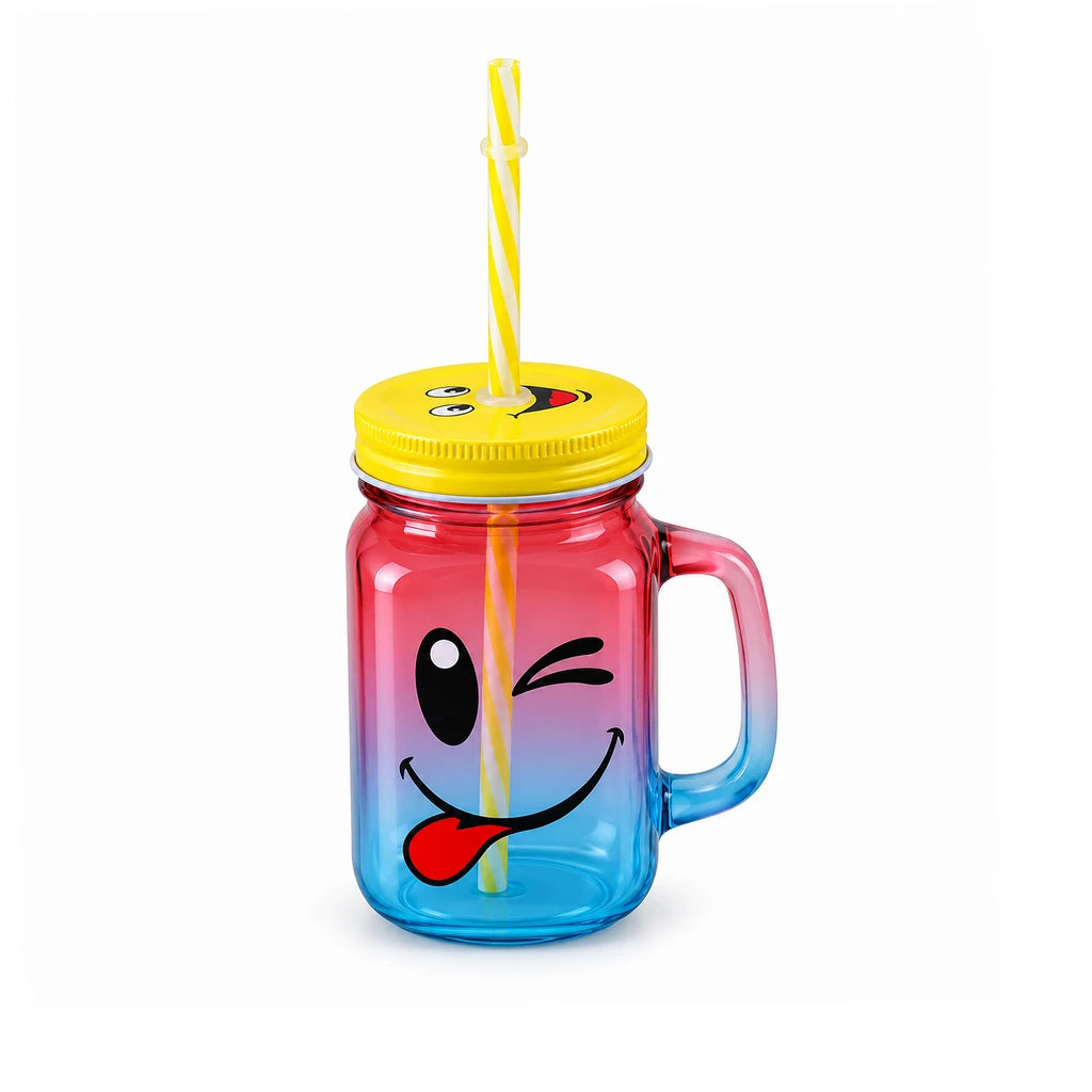 Kleeyo Pink-Blue Silly Smile 450 ml Glass Mason Jar