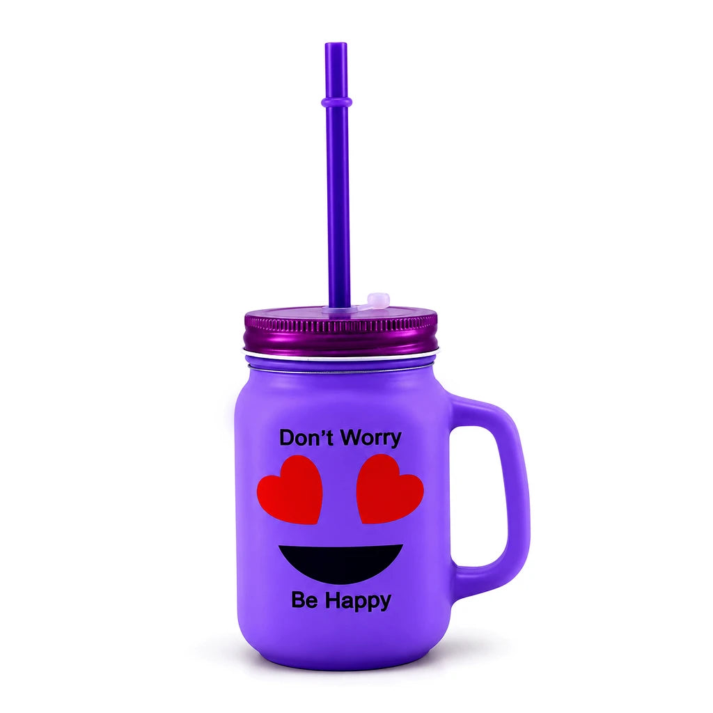 Kleeyo Purple Happy Hearts 450 ml Glass Mason Jar