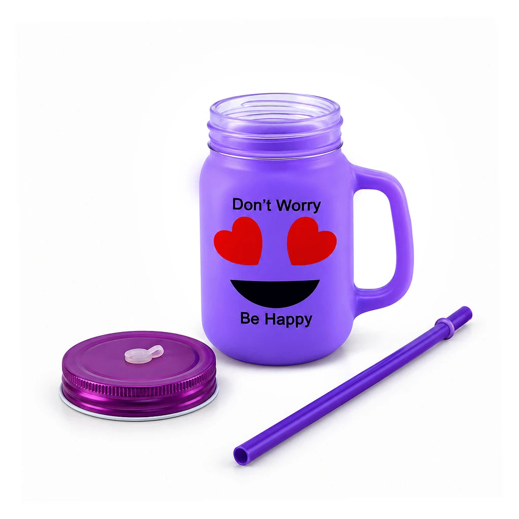 Kleeyo Purple Happy Hearts 450 ml Glass Mason Jar