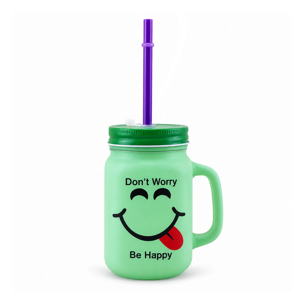 Kleeyo Mint Giggle 450 ml Glass Mason Jar with Straw