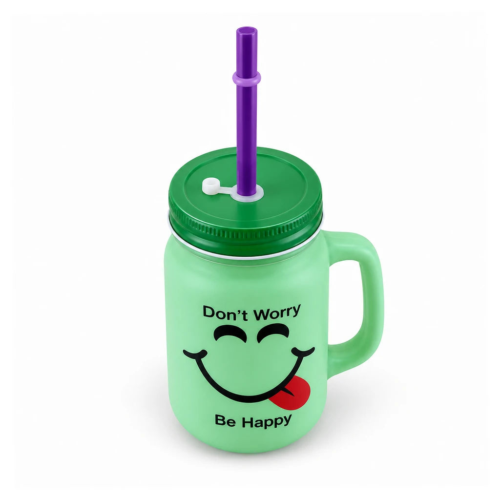 Kleeyo Mint Giggle 450 ml Glass Mason Jar with Straw