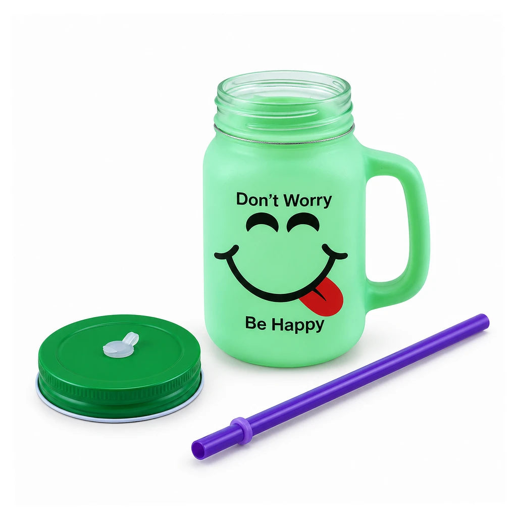 Kleeyo Mint Giggle 450 ml Glass Mason Jar with Straw