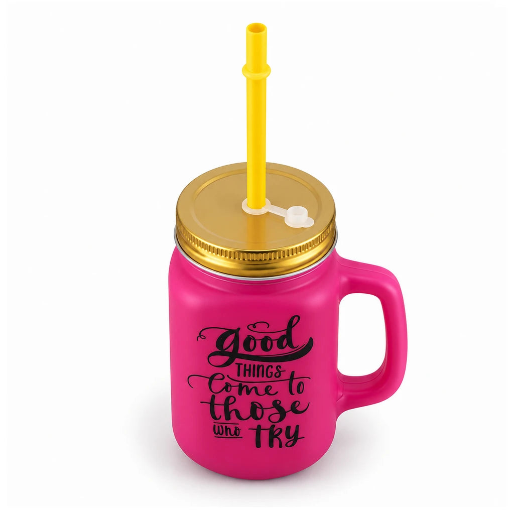 Kleeyo Pink Good Things 450 ml Glass Mason Jar