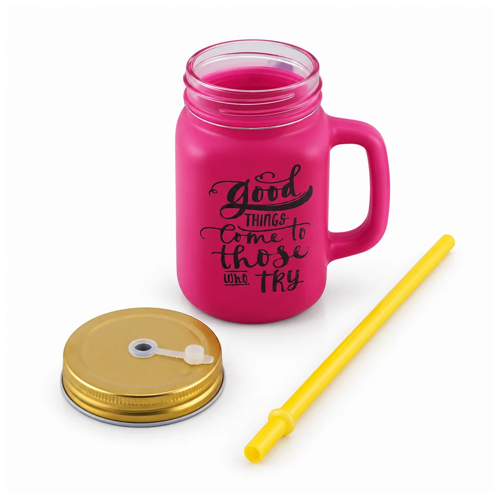Kleeyo Pink Good Things 450 ml Glass Mason Jar