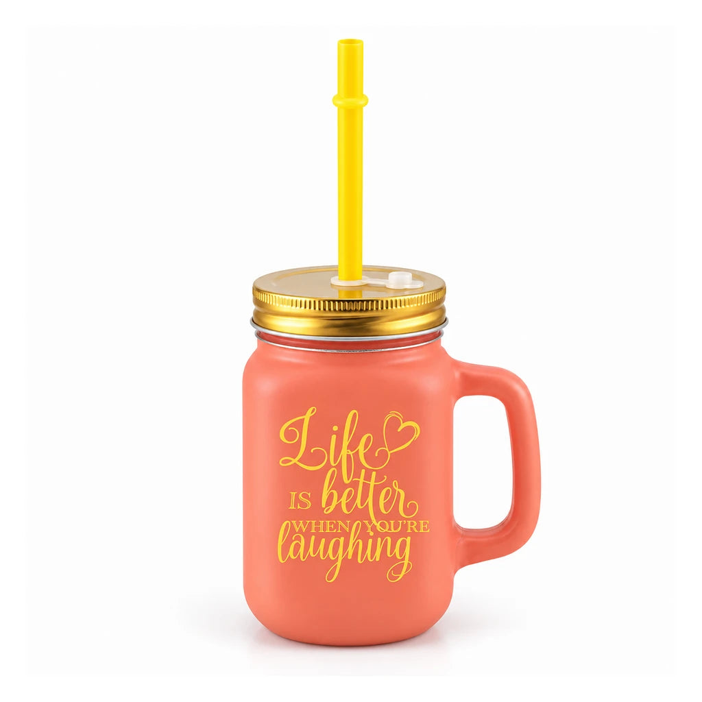 Kleeyo Coral Laughing Life 450 ml Glass Mason Jar