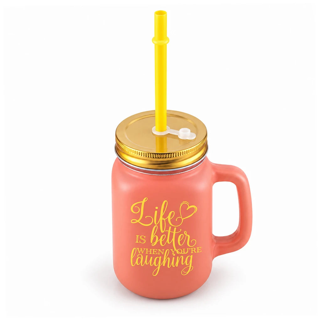 Kleeyo Coral Laughing Life 450 ml Glass Mason Jar