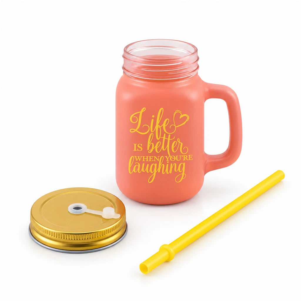 Kleeyo Coral Laughing Life 450 ml Glass Mason Jar