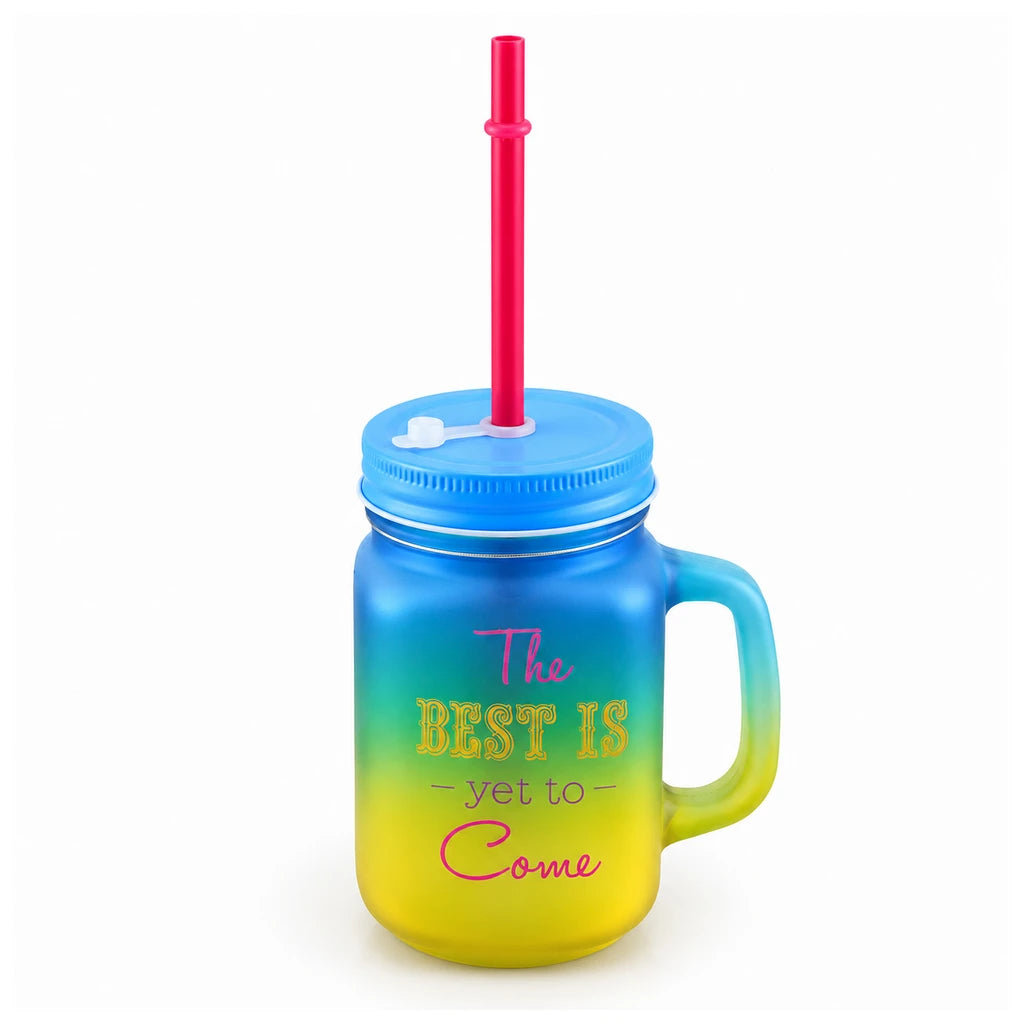 Kleeyo Blue-Yellow Best Yet to Come 450 ml Glass Mason Jar