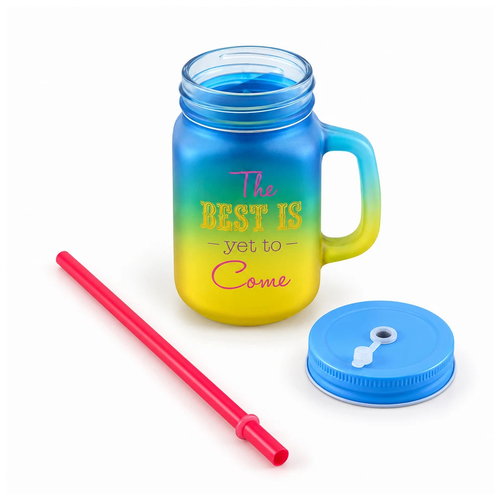 Kleeyo Blue-Yellow Best Yet to Come 450 ml Glass Mason Jar