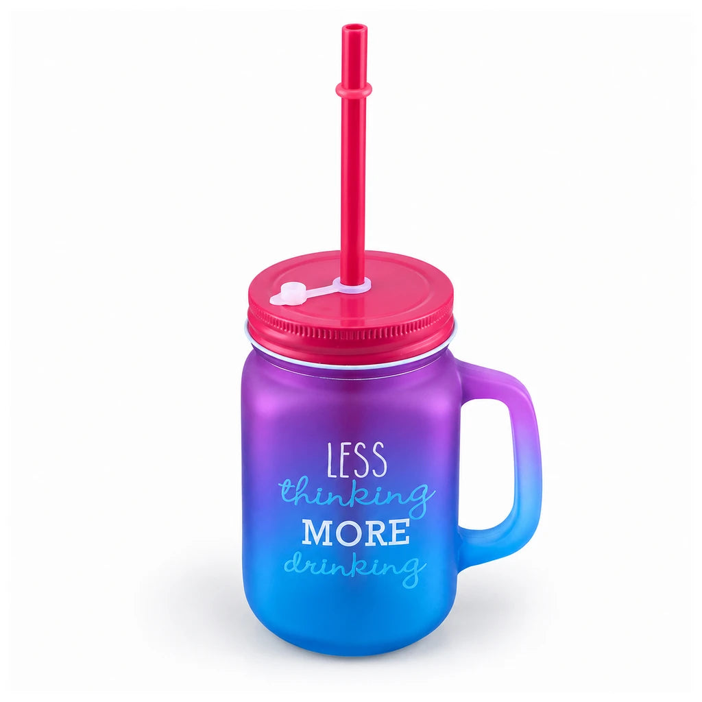 Kleeyo Less Thinking 450 ml Glass Mason Jar with Straw