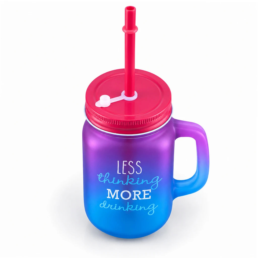 Kleeyo Less Thinking 450 ml Glass Mason Jar with Straw