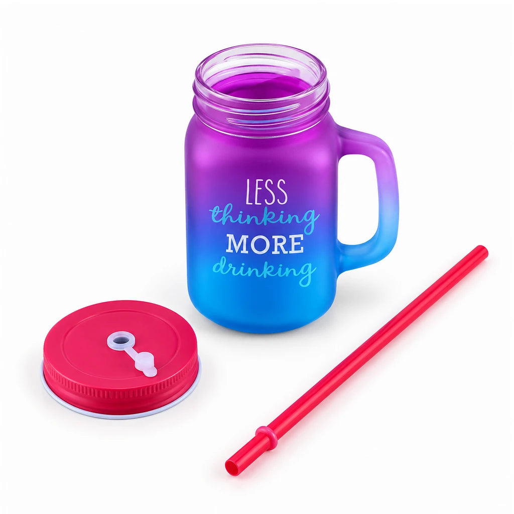 Kleeyo Less Thinking 450 ml Glass Mason Jar with Straw