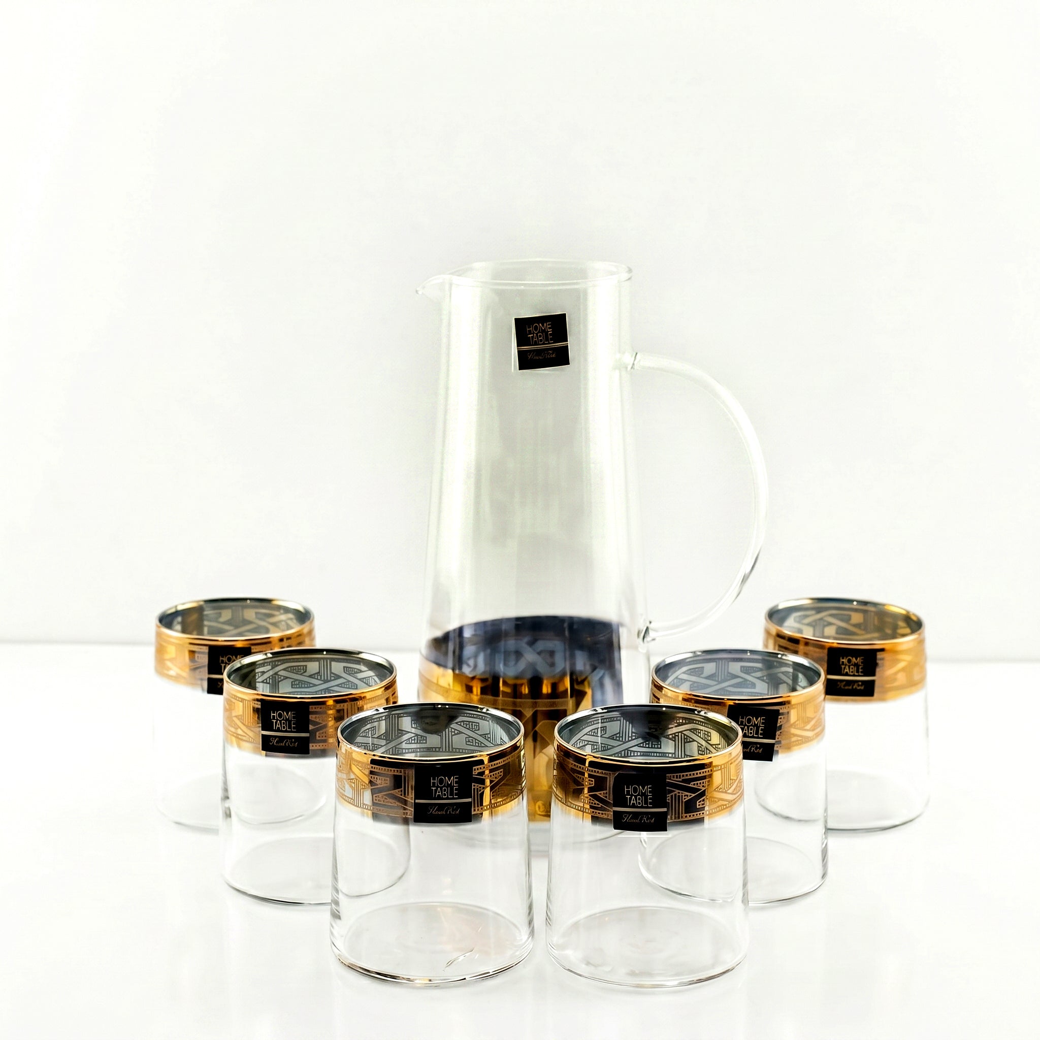Home Table 7-Piece Gold Rim Jug And Glass Sets