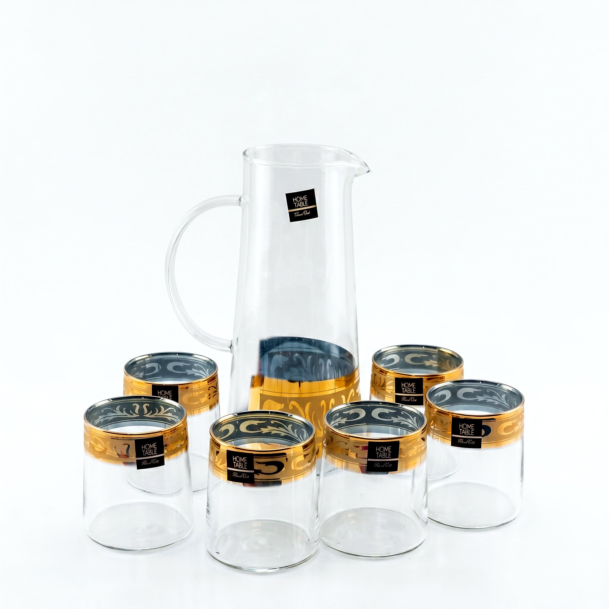 Home Table 7-Piece Gold Rim Jug And Glass Sets