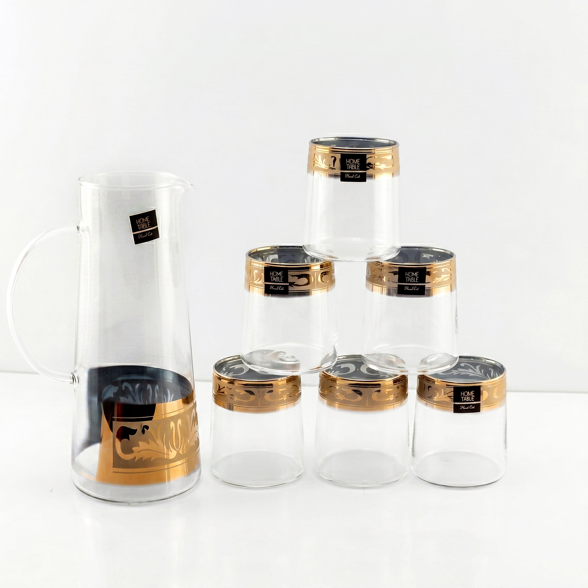 Home Table 7-Piece Gold Rim Jug And Glass Sets
