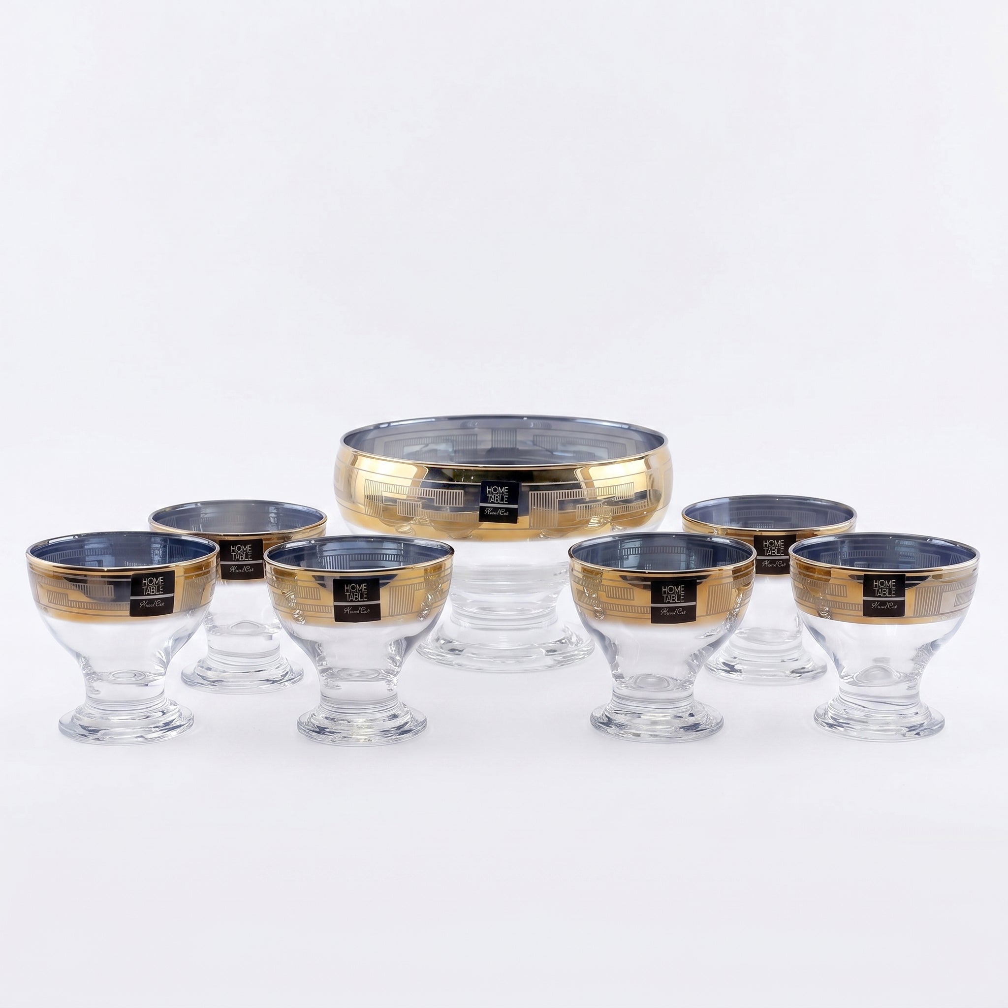 Home Table 7-Piece Golden Glass Ice Cream Bowl Set