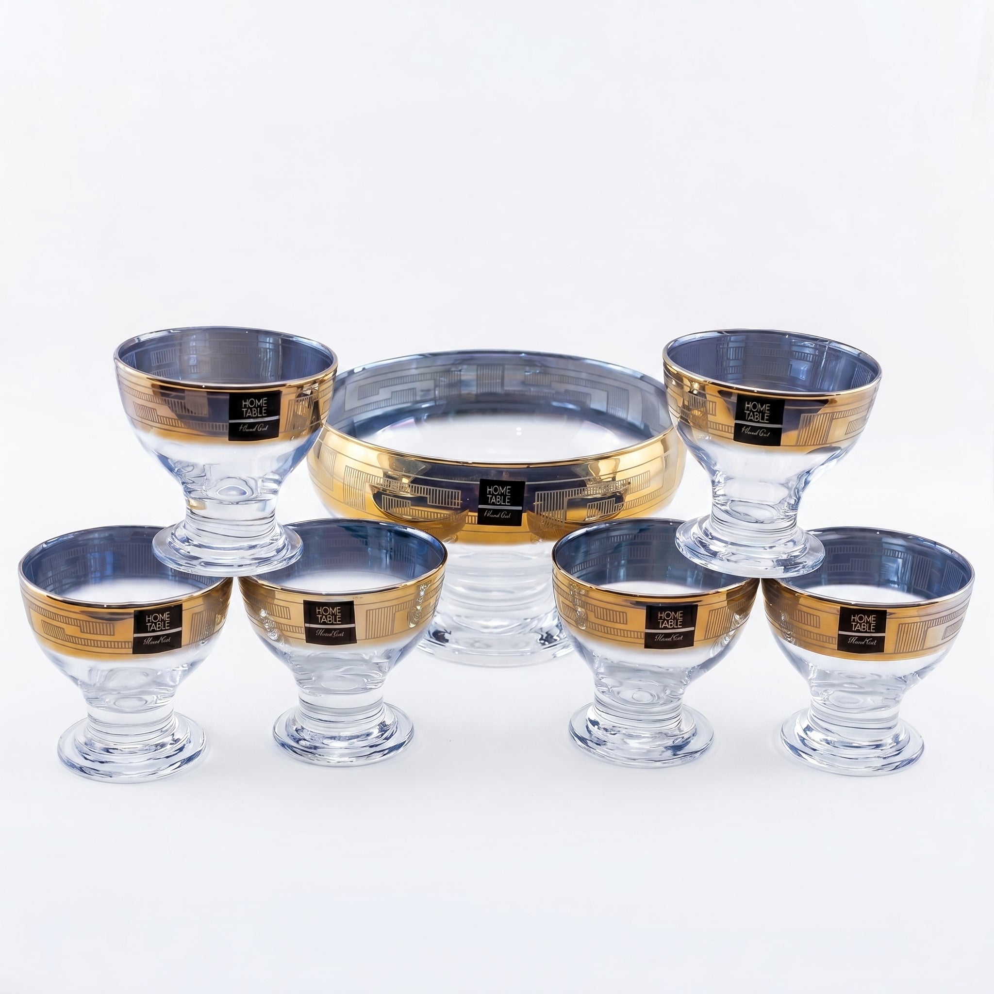Home Table 7-Piece Golden Glass Ice Cream Bowl Set