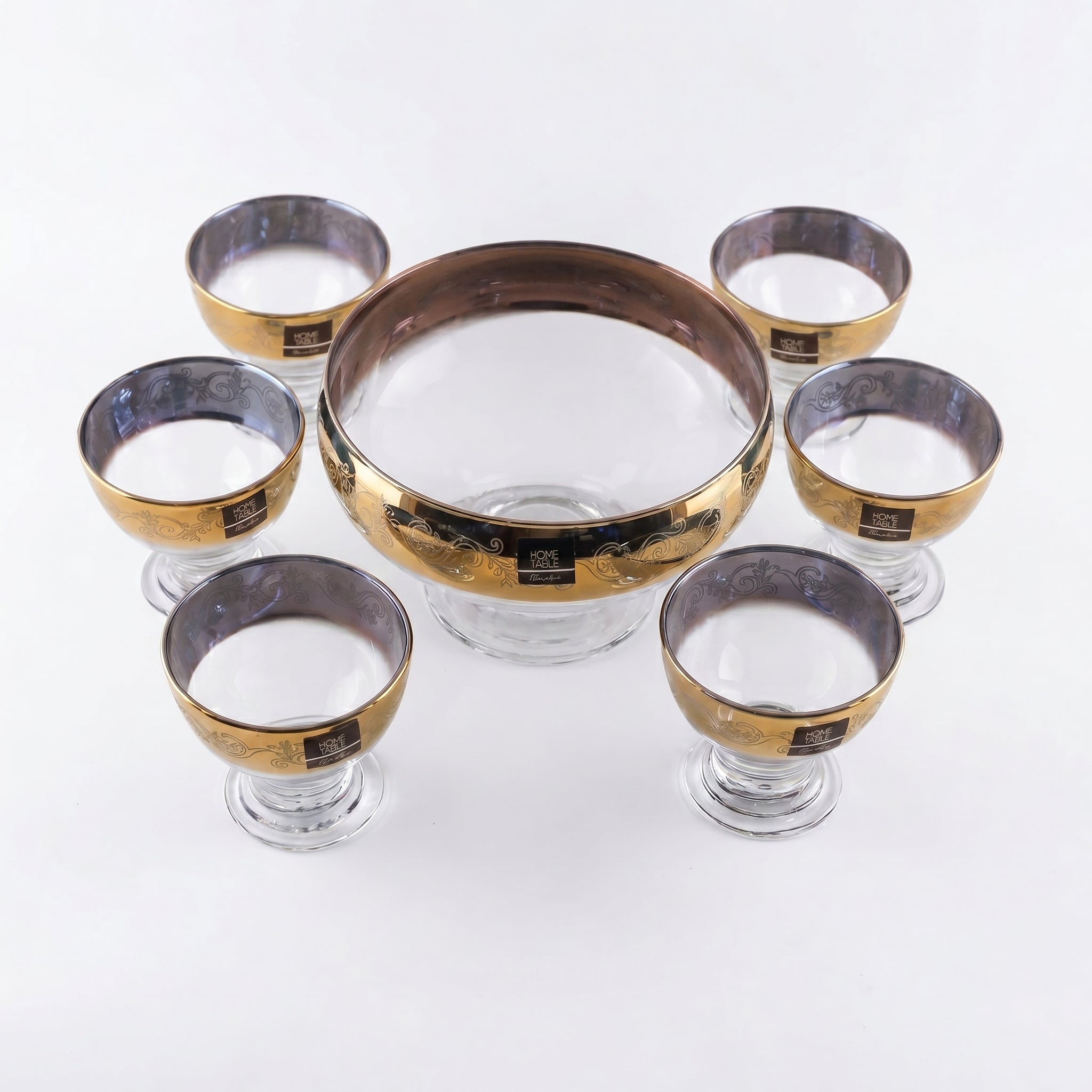 Home Table 7-Piece Golden Glass Ice Cream Bowl Set