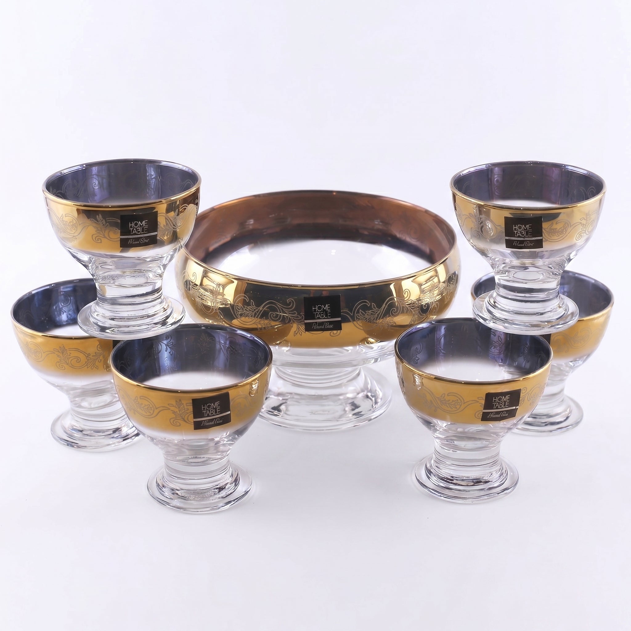 Home Table 7-Piece Golden Glass Ice Cream Bowl Set