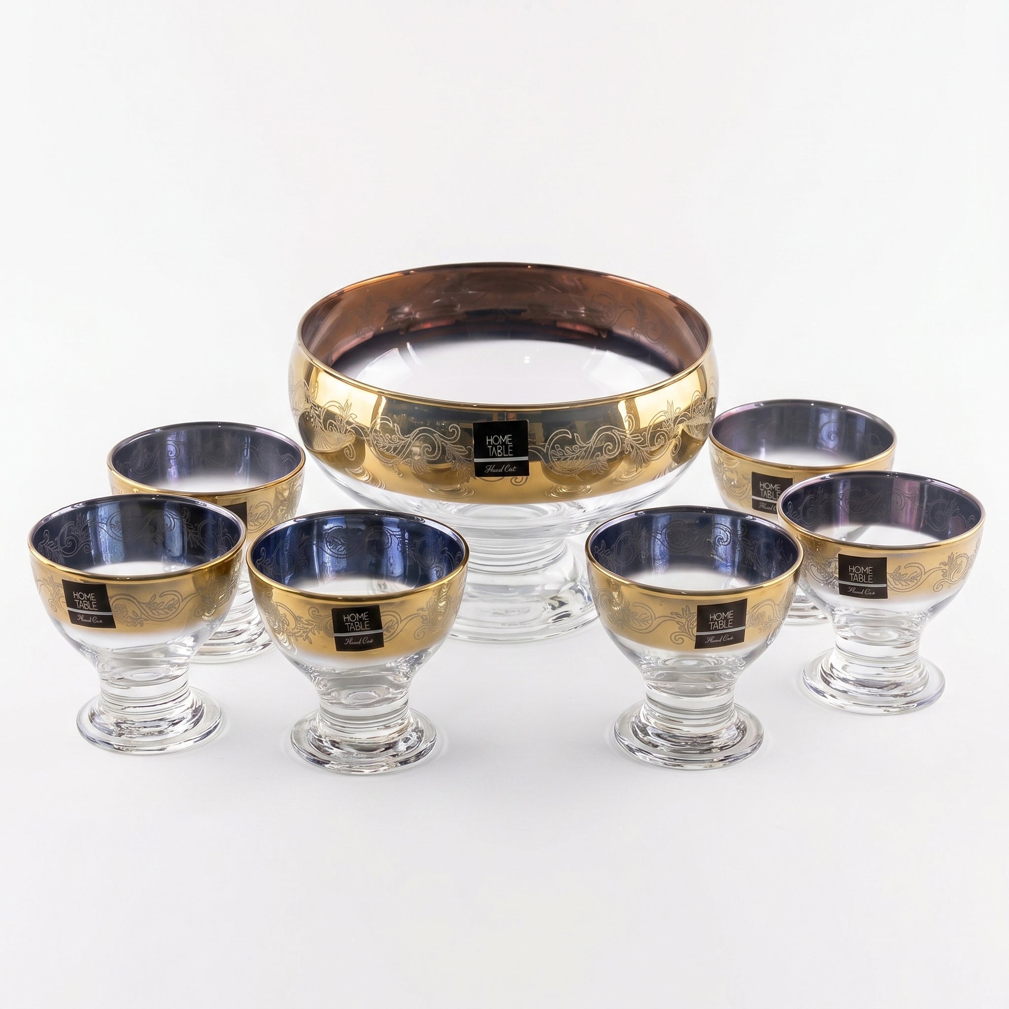 Home Table 7-Piece Golden Glass Ice Cream Bowl Set