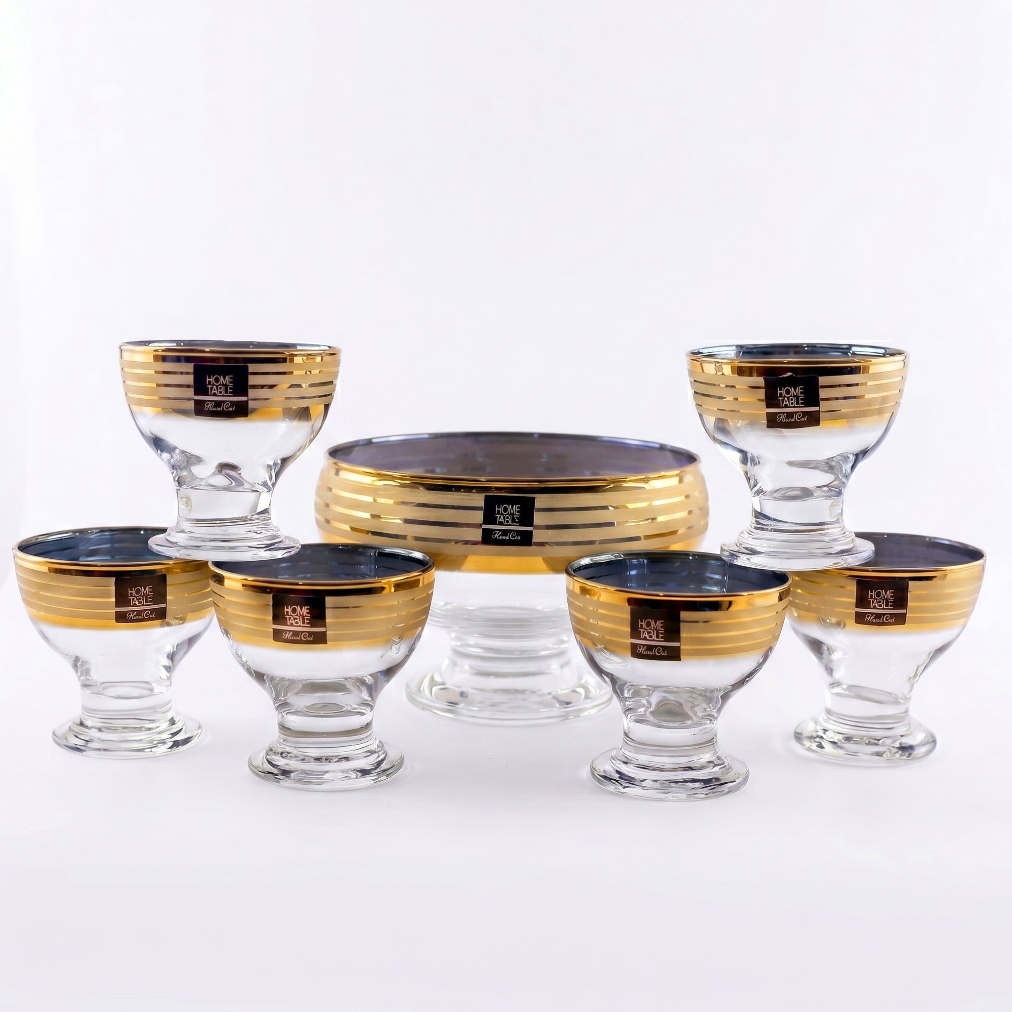 Home Table 7-Piece Golden Glass Ice Cream Bowl Set