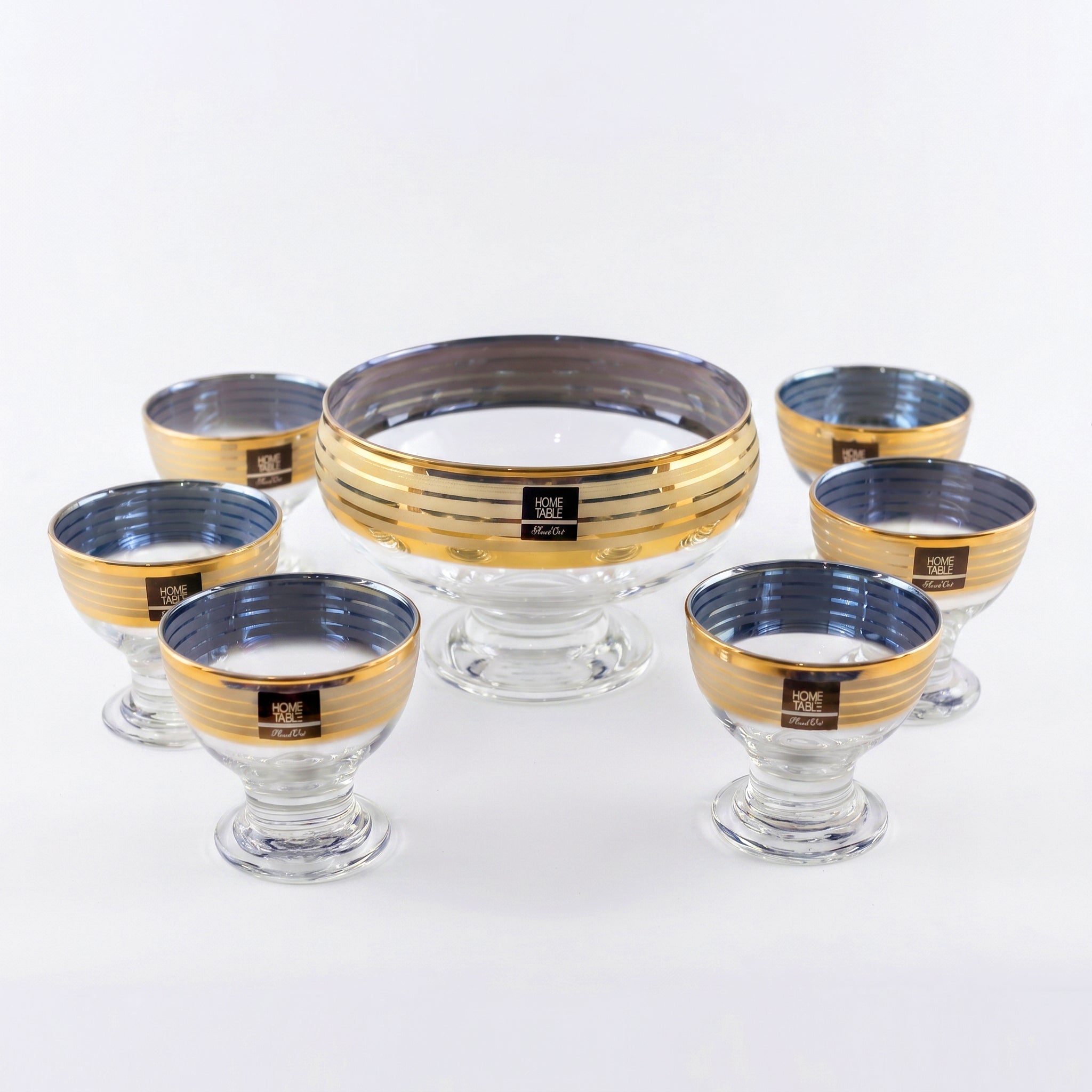 Home Table 7-Piece Golden Glass Ice Cream Bowl Set