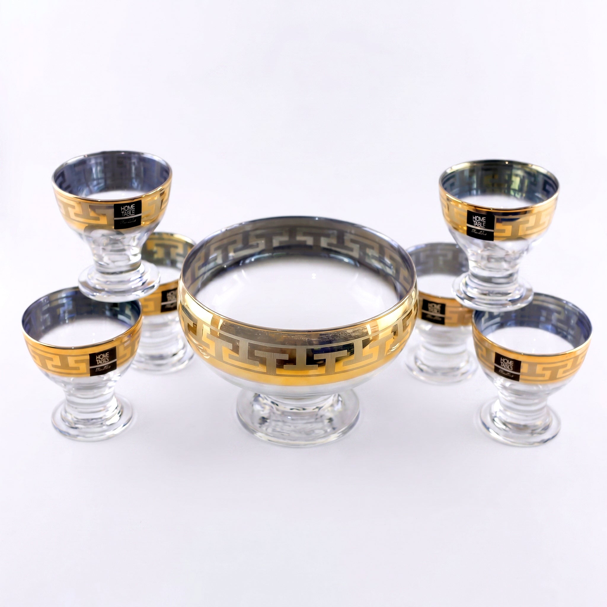 Home Table 7-Piece Golden Glass Ice Cream Bowl Set