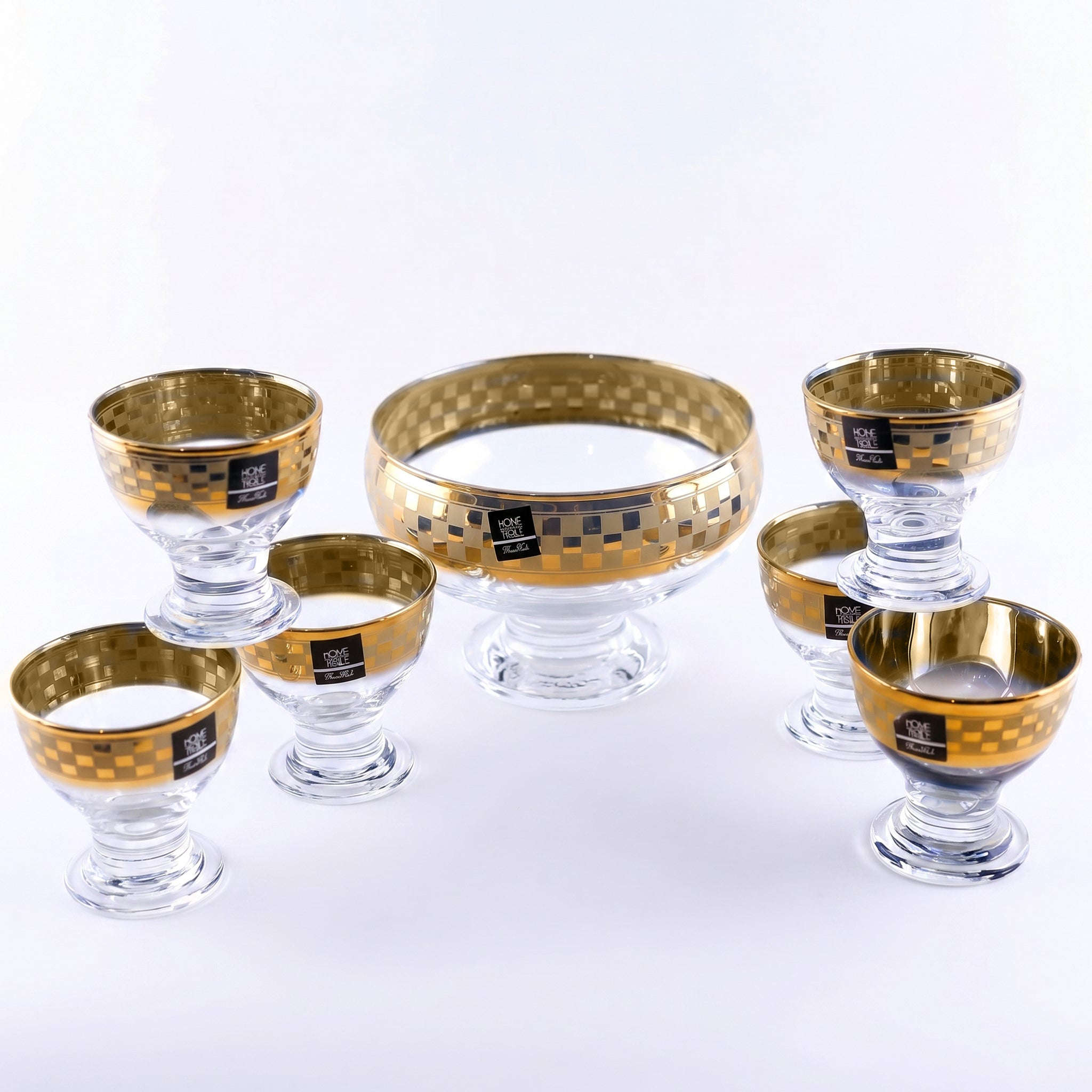 Home Table 7-Piece Golden Glass Dessert Sets Kaka Bawa Sons