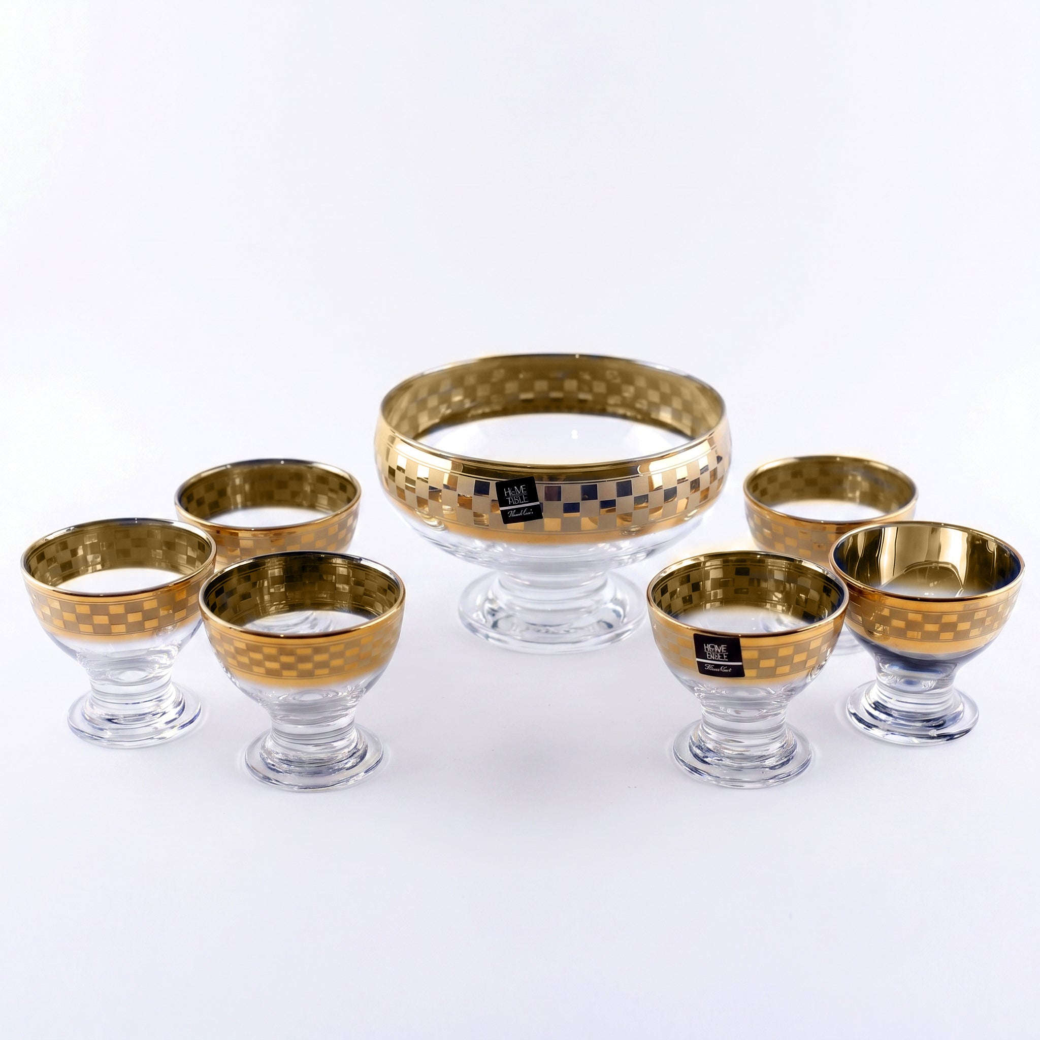 Home Table 7-Piece Golden Glass Dessert Sets Kaka Bawa Sons