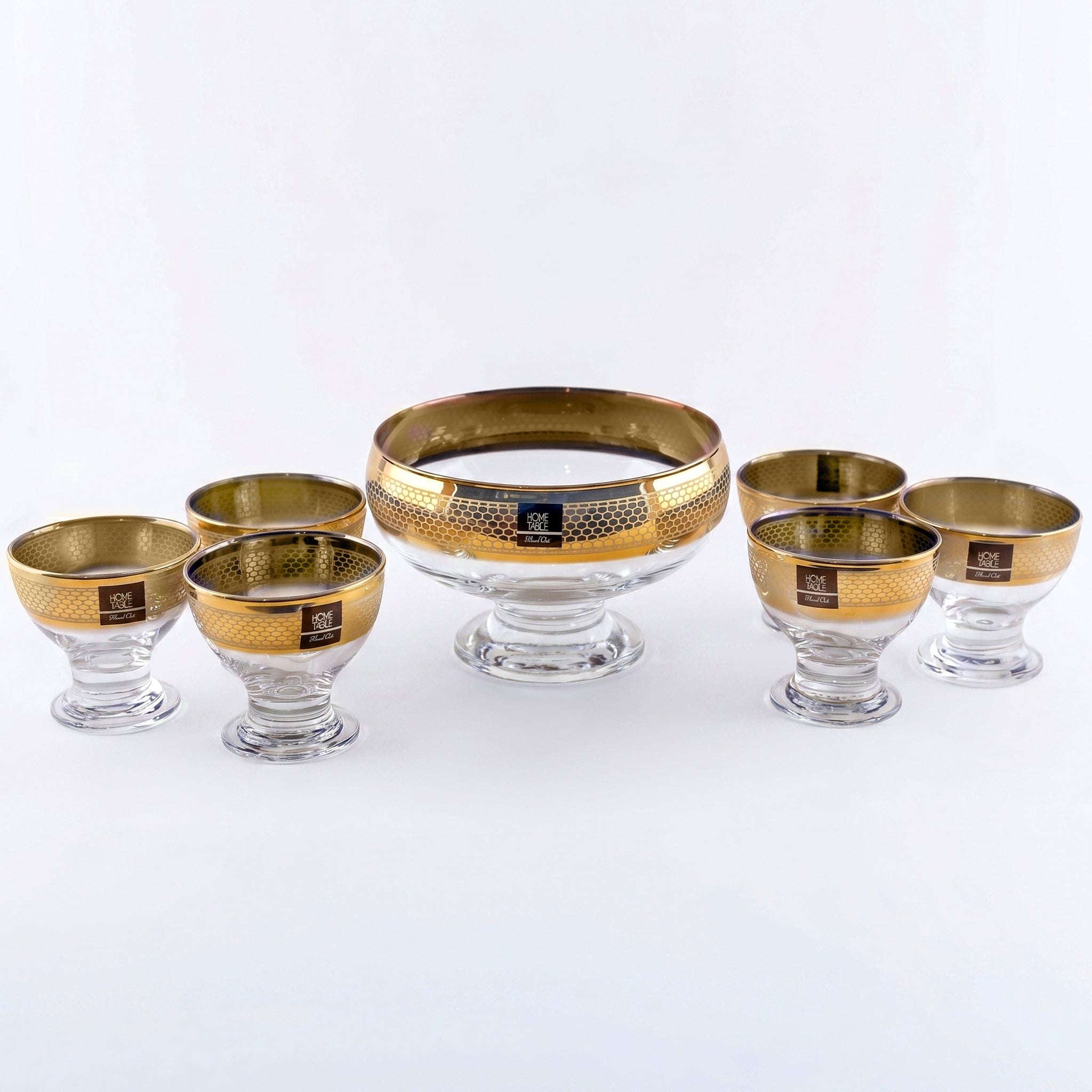 Home Table 7-Piece Golden Glass Dessert Sets Kaka Bawa Sons