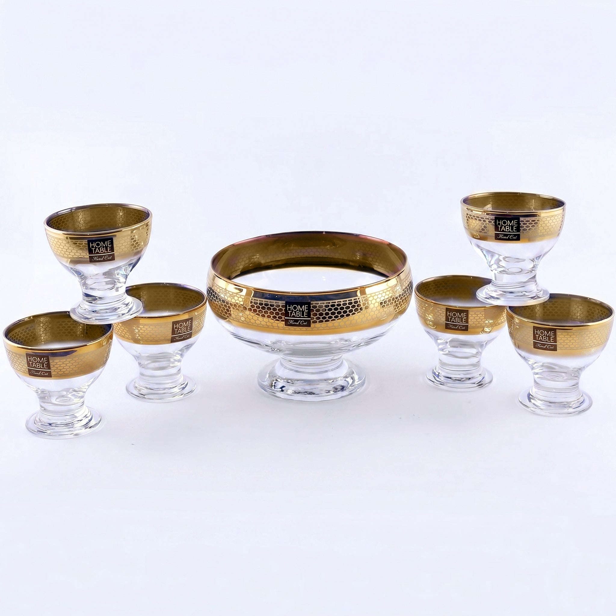 Home Table 7-Piece Golden Glass Dessert Sets Kaka Bawa Sons