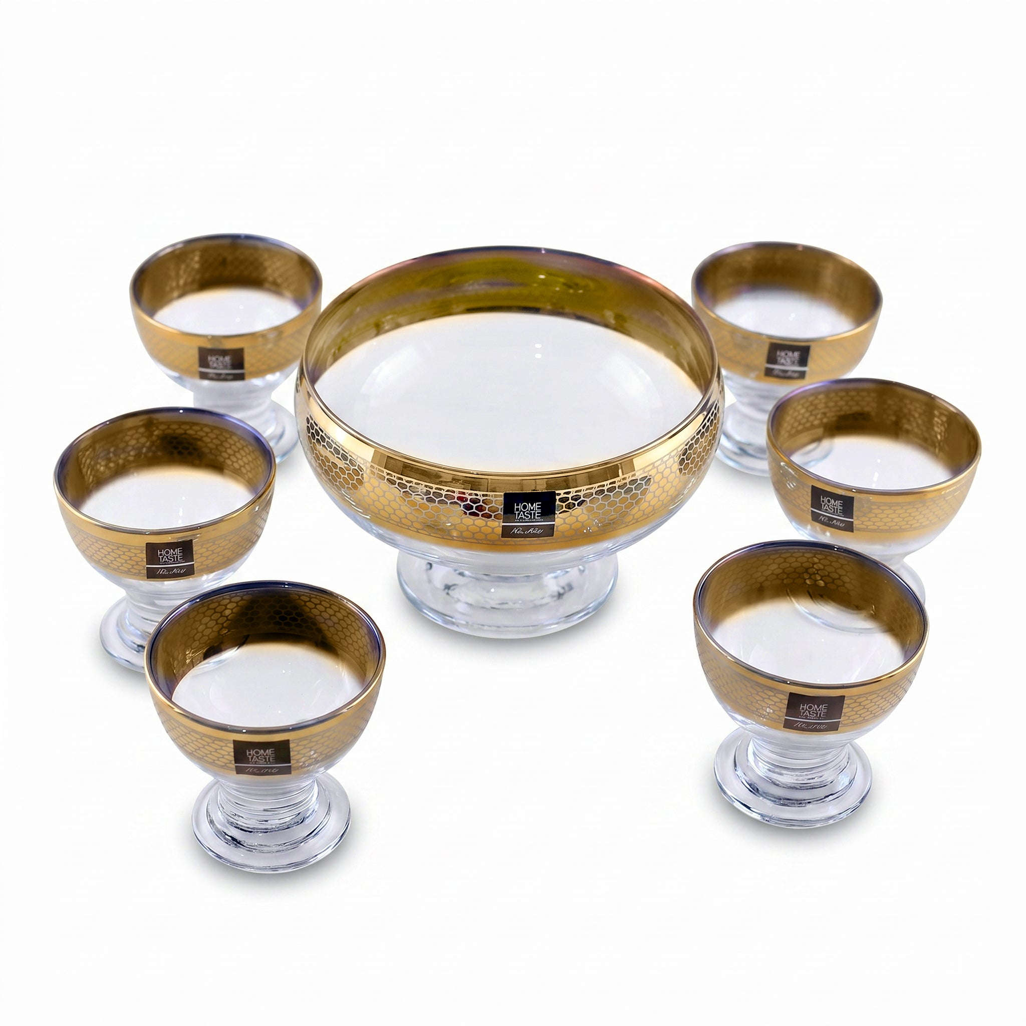 Home Table 7-Piece Golden Glass Dessert Sets Kaka Bawa Sons
